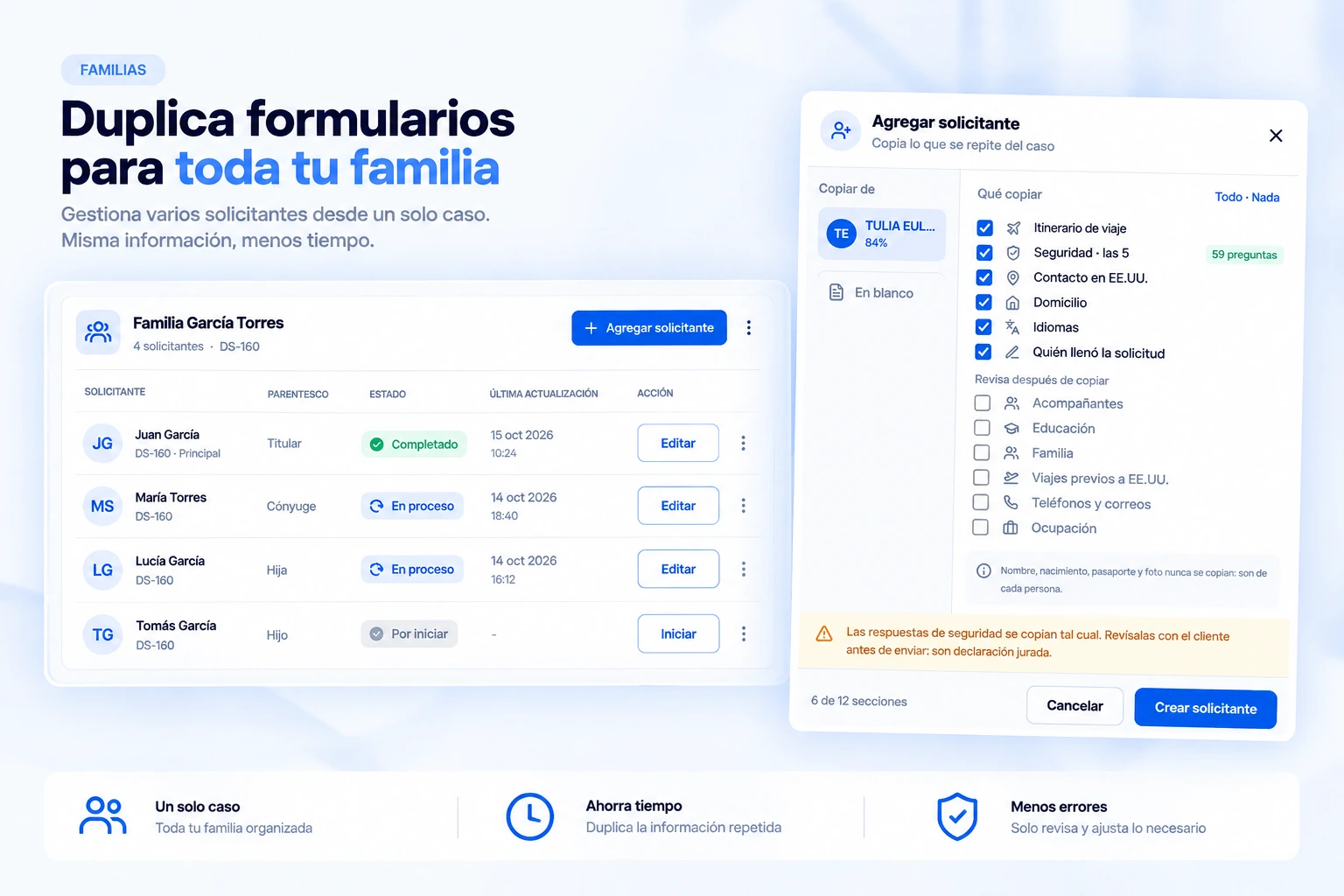 Gestión de familias y duplicación de datos